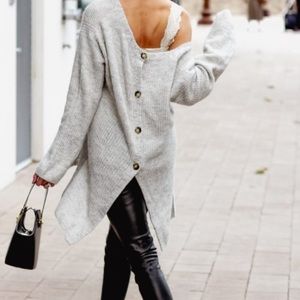 J Crew Point Sur Back Button Oversized Alpaca Blend Sweater Size Small